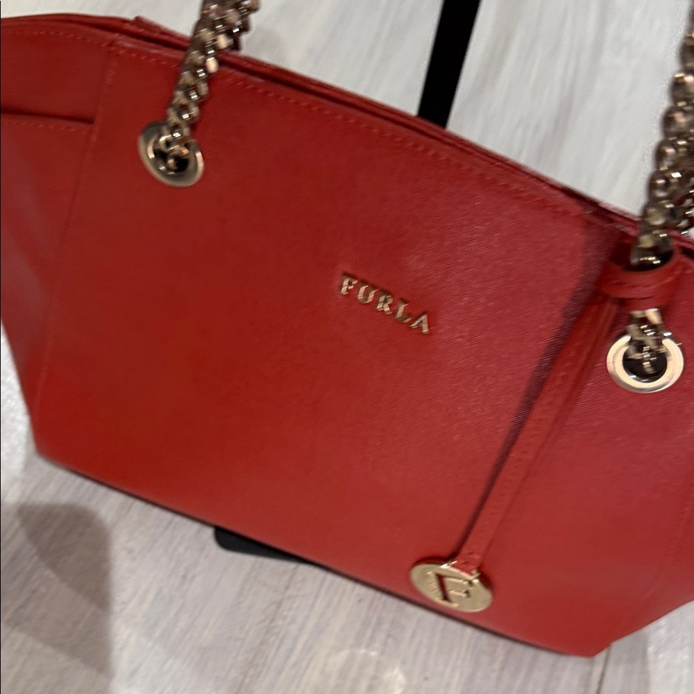 Furla Vibrant Red Tote with Gold Accents-NWOT Condition - Picture 4 of 15